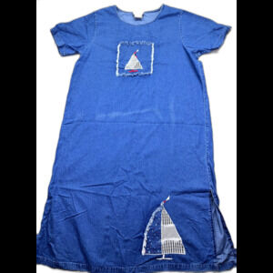 Silhouettes Denim Maxi Dress Womens 20W Short Sleeve‎ Modesty Patchwork Blue